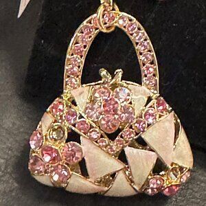 Kalifano original keychain gold hearts and Pink Swarovski Crystals.